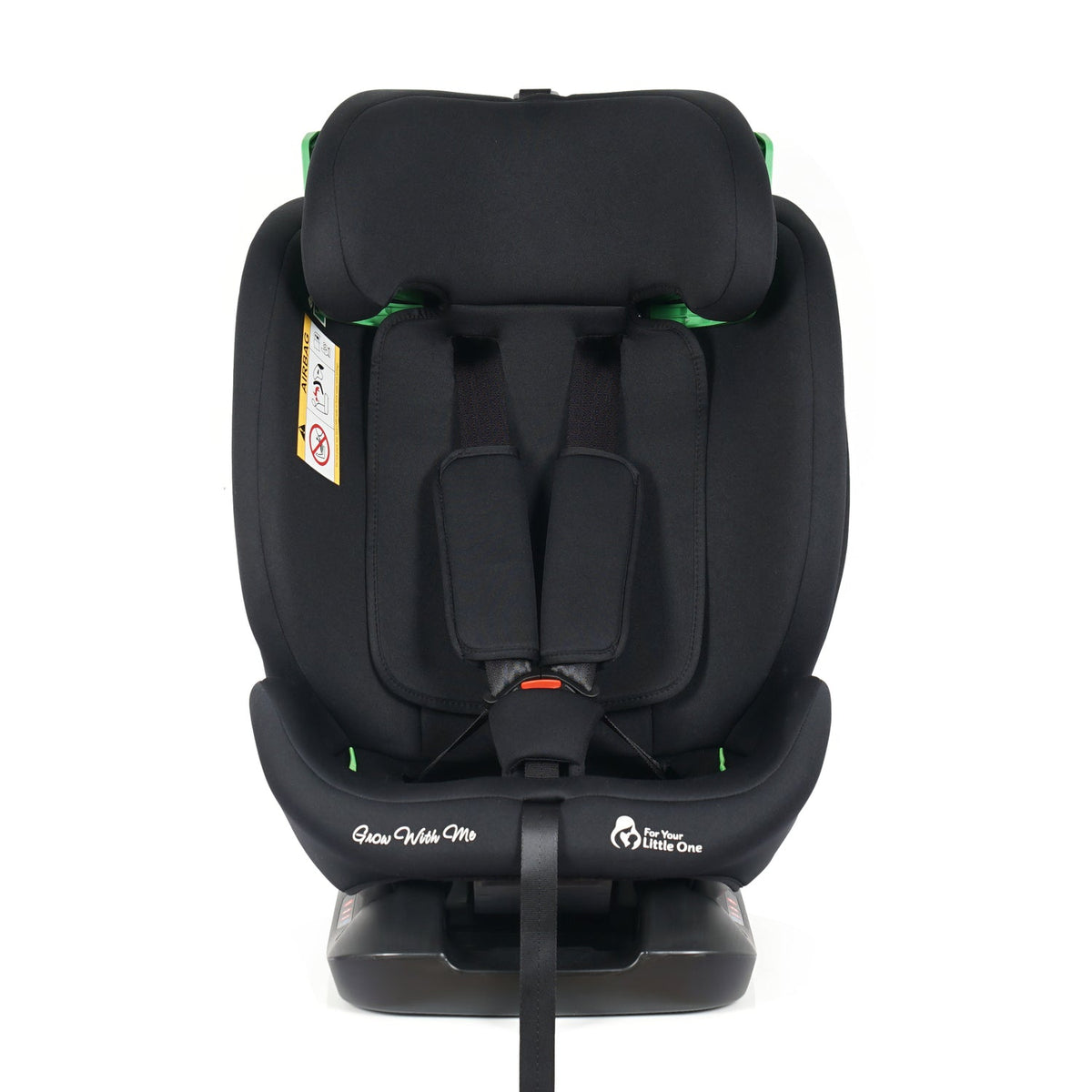 Midnight black i-Size car seat rear view with central leg support and harness straps