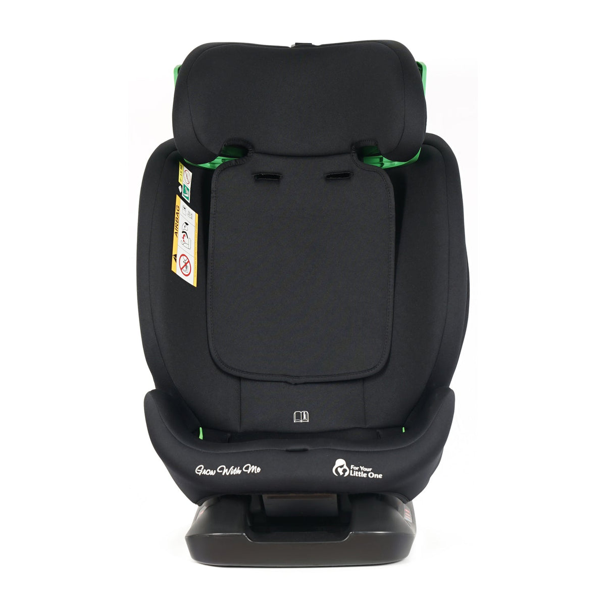 Midnight black i-Size car seat top rear view with adjustable headrest and base