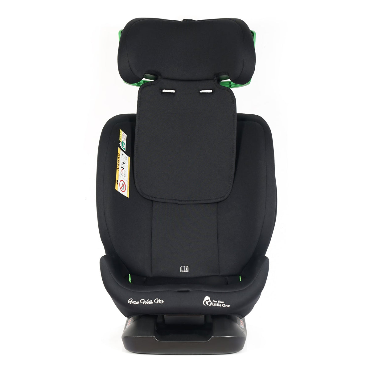 Midnight black i-Size car seat full rear view with adjustable headrest and base
