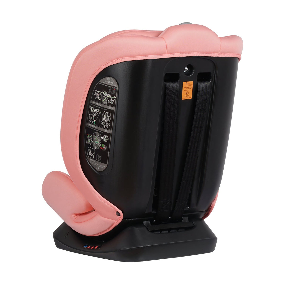 Blush rose car seat rear side view with support wings and seatbelt guide area