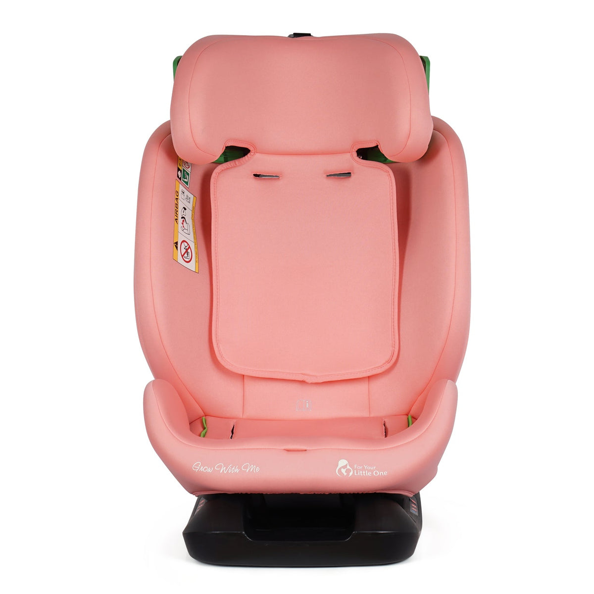 Blush rose car seat rear view with padded back support and headrest