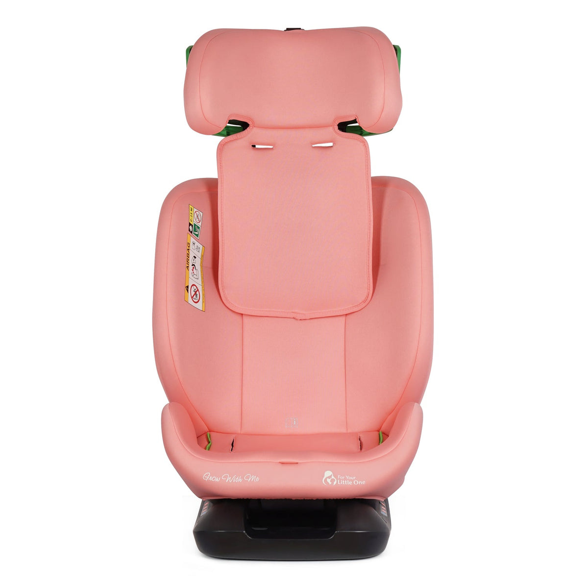Blush rose car seat rear view with adjustable headrest and side wings