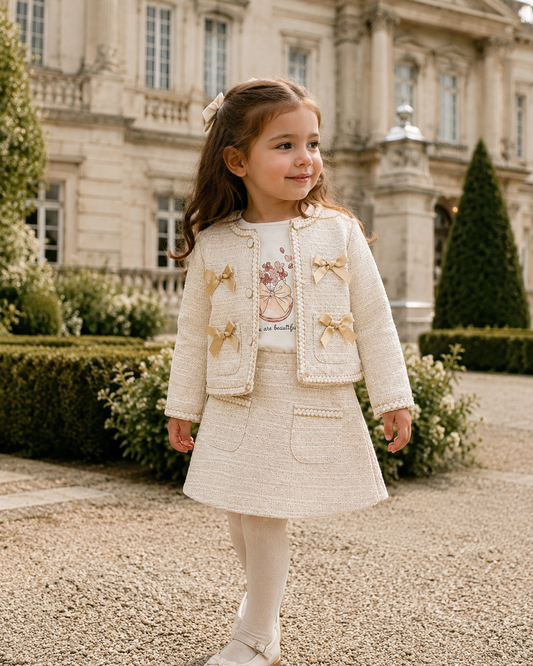 Giorgio Bambino Tweed 3PC Skirt Set Cream