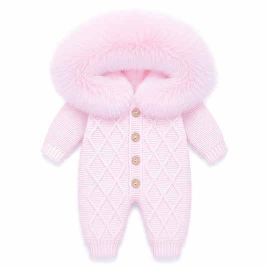 Pre-Order | Limited Stock | EvaBella Signature Faux Fur Knitted Pramsuit | Baby Pink
