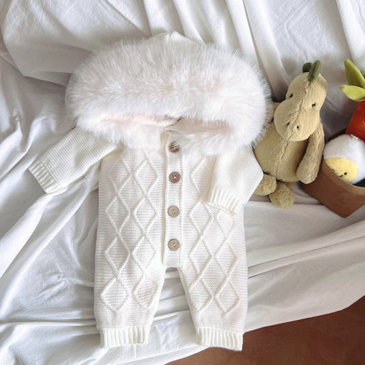 Pre-Order | Limited Stock | EvaBella Signature Faux Fur Knitted Pramsuit | Cream