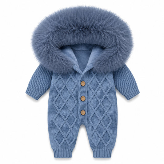 Eva Bella knitted faux fur pram suit spring blue