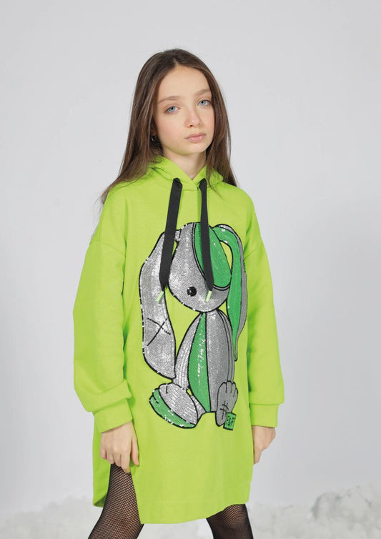 Fun & Fun Junior Girls Lime Sequin Rabbit Dress