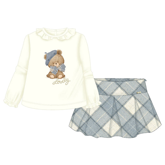 Mayoral Toddler Girls Ivory & Blue Tartan Check Skirt Set