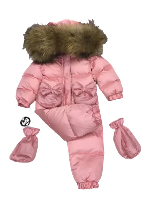 Girls Baby Pink Bow Snowsuit All-in-one