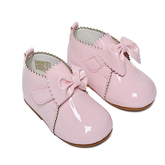 Girls Baby Pink Patent Bow Shoes