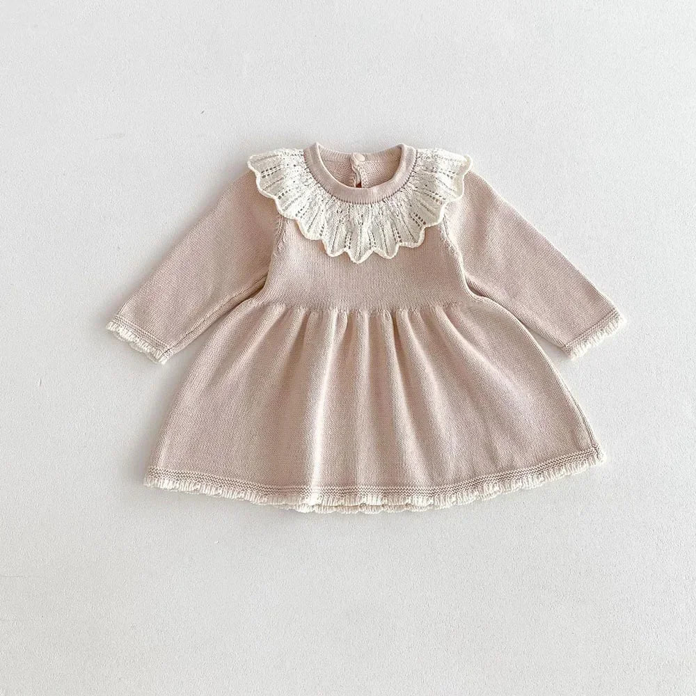 Girls Beige Collared Dress