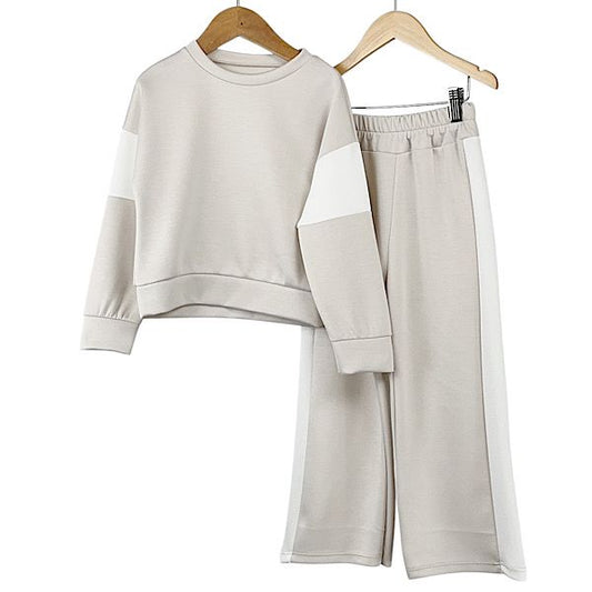 Girls Beige Contrast Wide Leg Co-ord Set