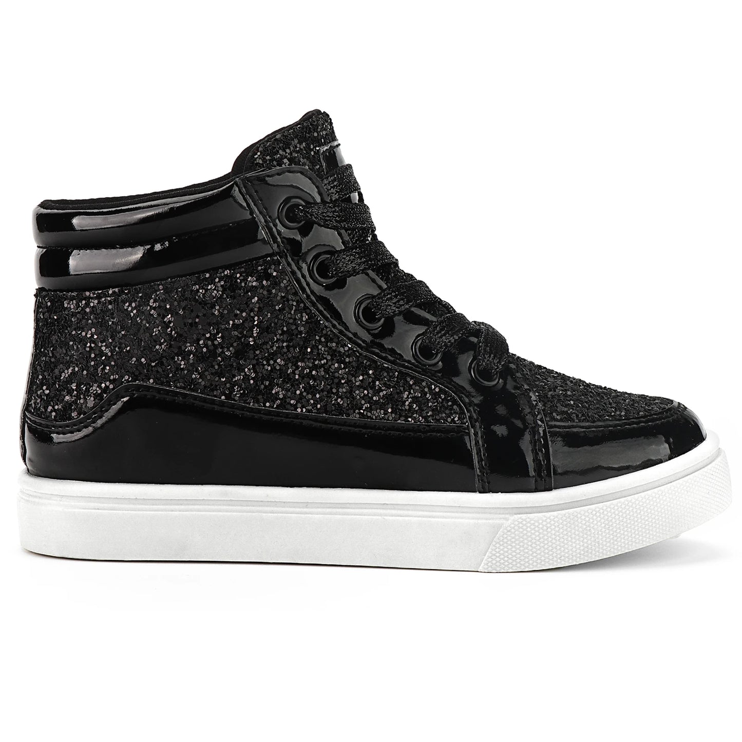 Girls Black Glitter High Top Boots