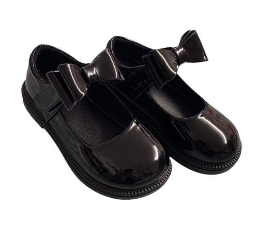 Girls Black Patent School Shoes with Princess Bow