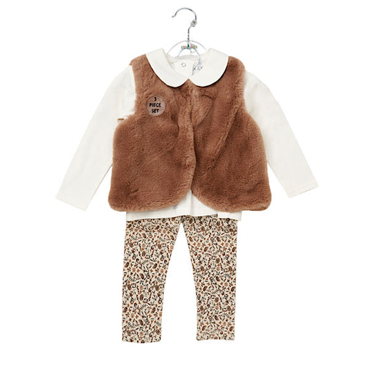 Girls Brown 3pc Gillet Set