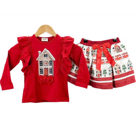 Girls Christmas Skirt Set Red