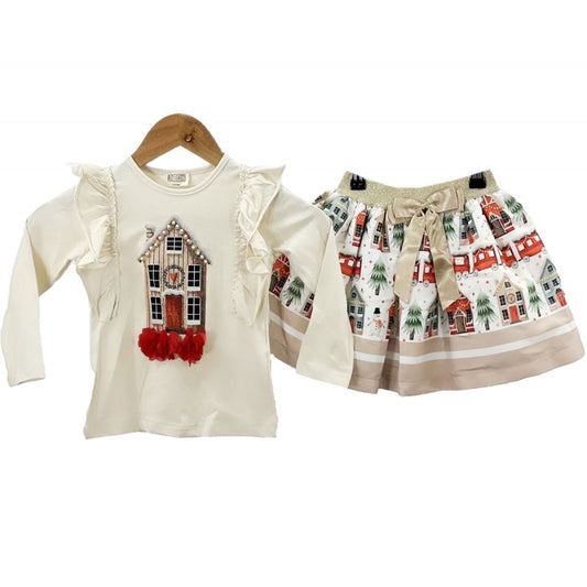 Girls Christmas Skirt Set Stone