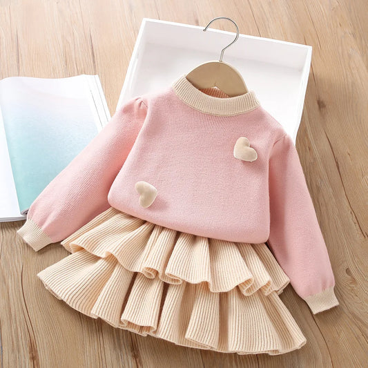 Girls Cream Knitted Skirt & Matching Jumper Set