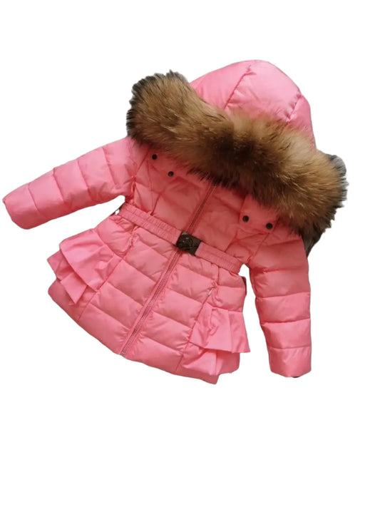 Girls Duck Down Real Fur Parker Jacket Blush Pink