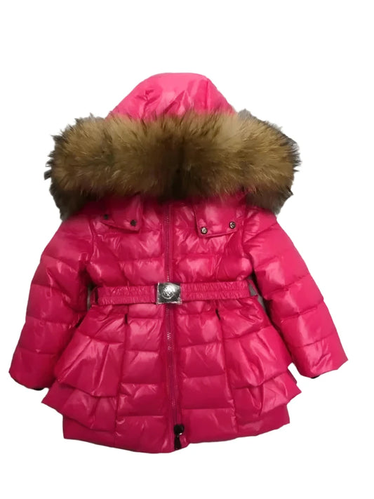 Girls Duck Down Real Fur Parker Jacket Fushia