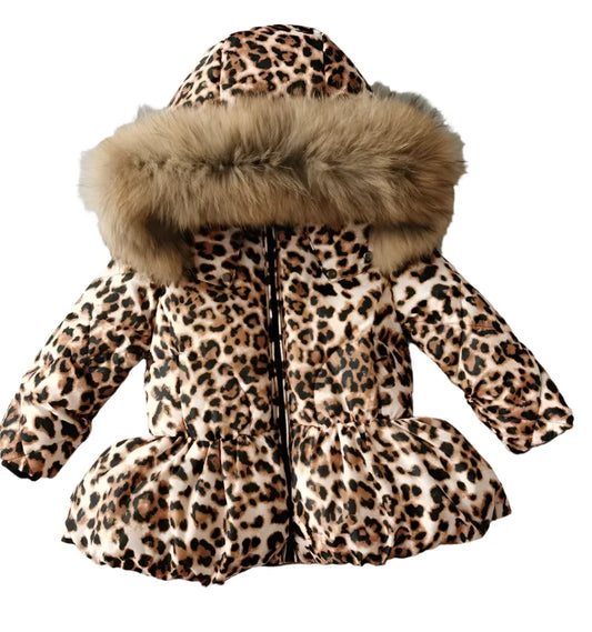 Girls Duck Down Real Fur Parker Jacket Leopard