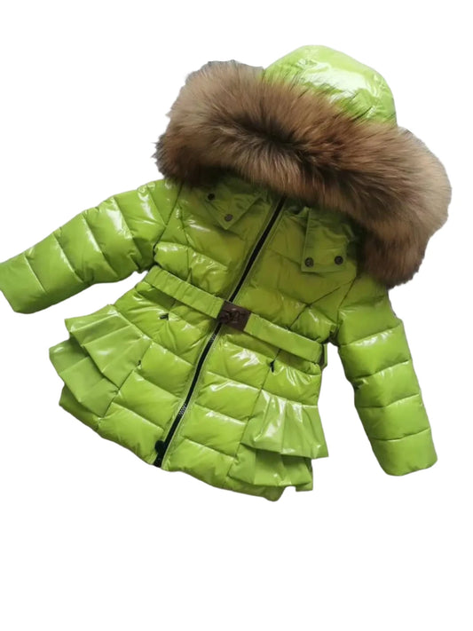 Girls Duck Down Real Fur Parker Jacket Lime Green