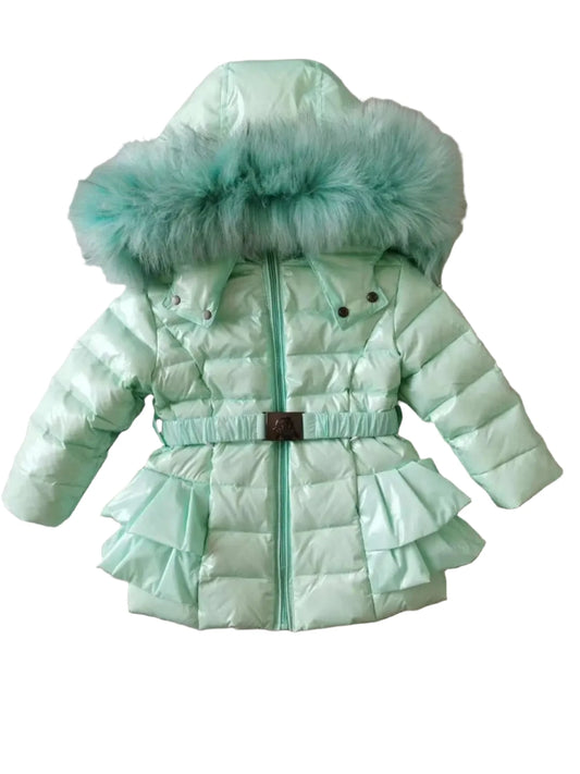 Girls Duck Down Real Fur Parker Jacket Mint Green