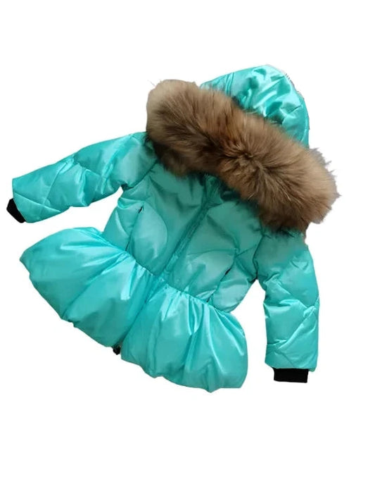 Girls Duck Down Real Fur Parker Jacket Natural / Jade