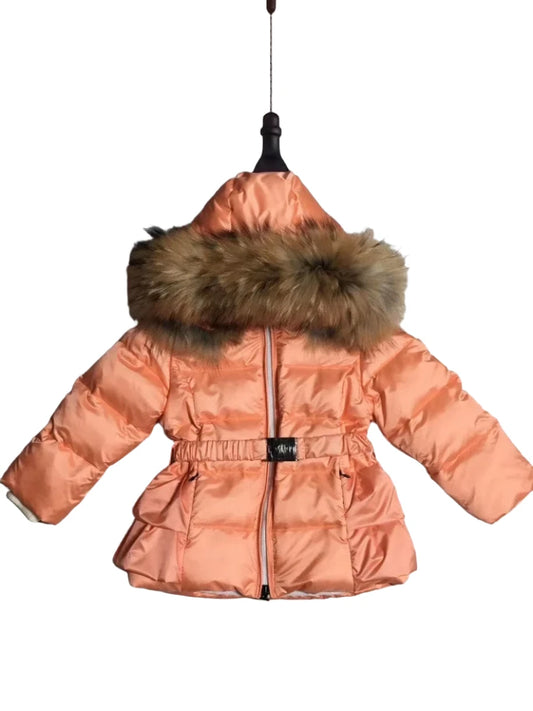 Girls Duck Down Real Fur Parker Jacket Peach