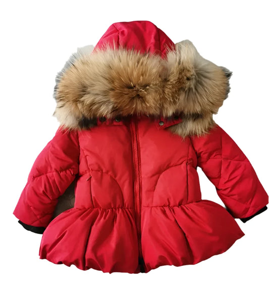 Girls Duck Down Real Fur Parker Jacket Red