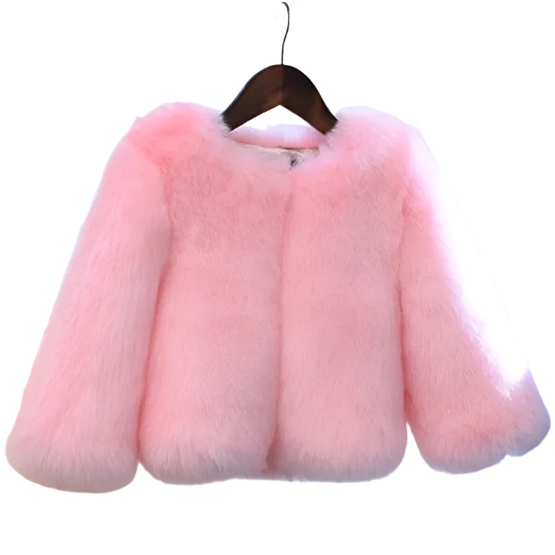 Girls Fur Bomber Jacket Baby Pink