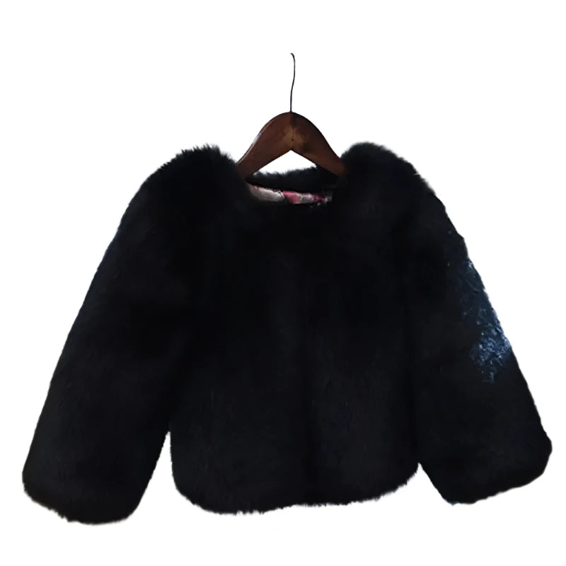 Girls Fur Bomber Jacket Black