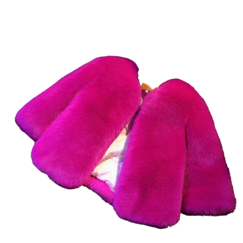 Girls Fur Bomber Jacket Fushia