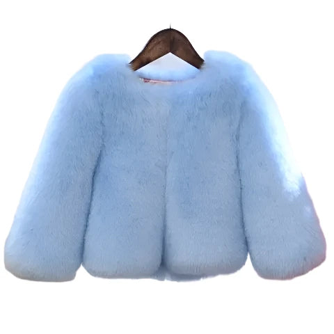 Girls Fur Bomber Jacket Sky Blue