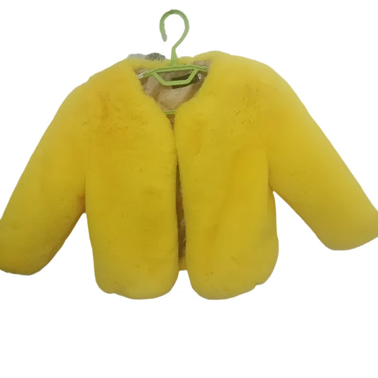 Girls Fur Bomber Jacket Yellow