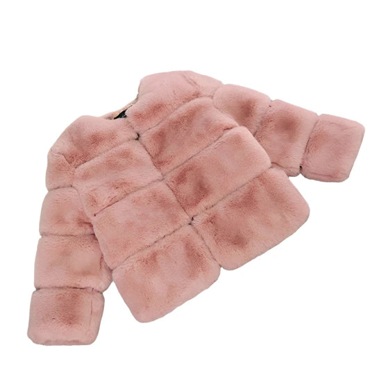 Girls Fur Bubble Bomber Jacket Baby Pink