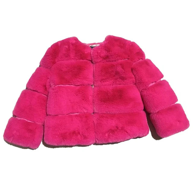 Girls Fur Bubble Bomber Jacket Fushia