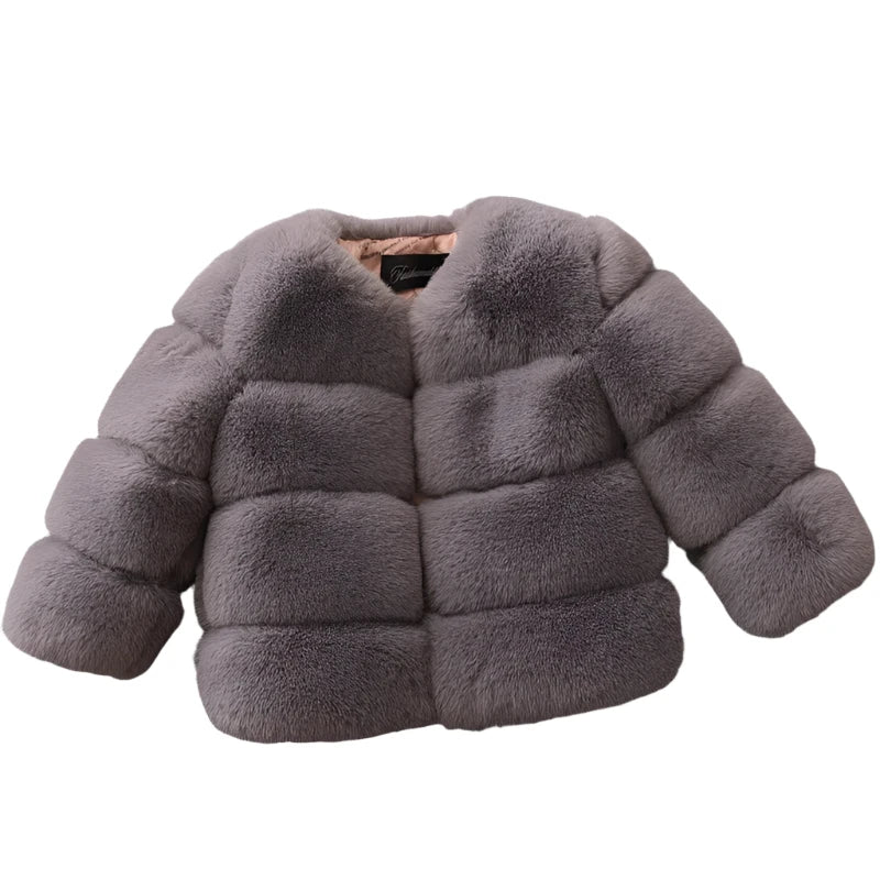 Girls Fur Bubble Bomber Jacket Grey