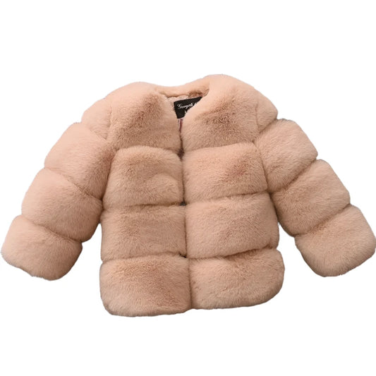 Girls Fur Bubble Bomber Jacket Ivory