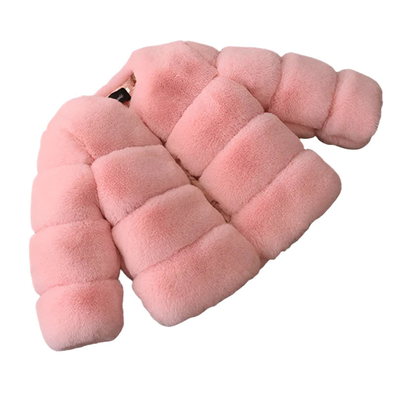 Girls Fur Bubble Bomber Jacket Pink