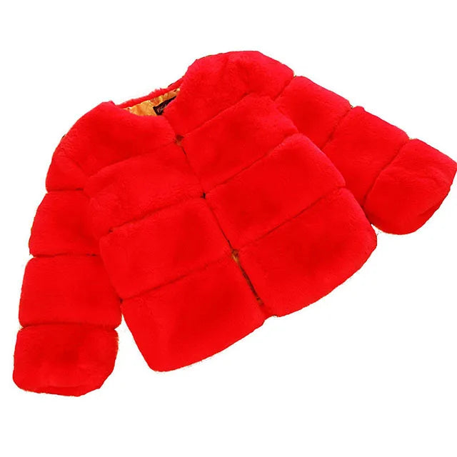 Girls Fur Bubble Bomber Jacket Red