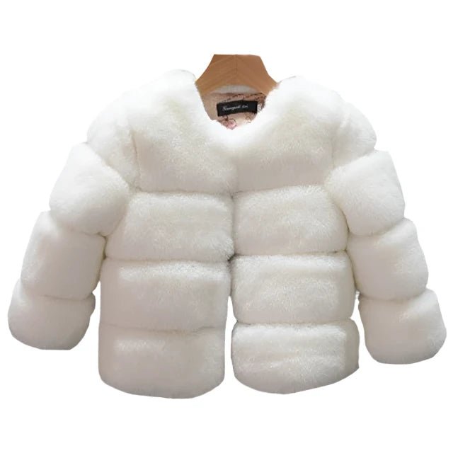 Girls Fur Bubble Bomber Jacket White