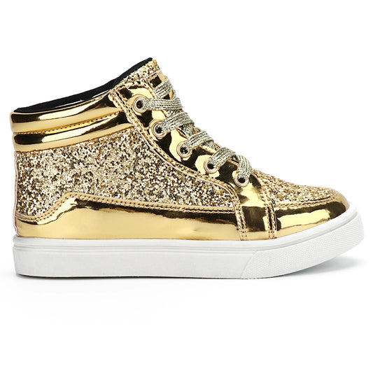 Girls Gold Glitter High Top Boots