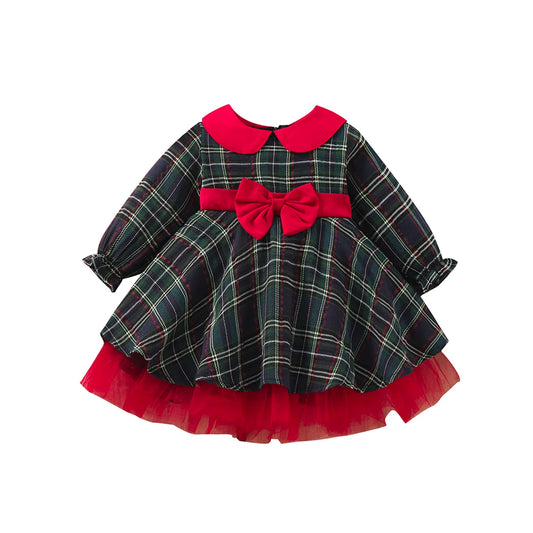 Girls Green Tartan Christmas Dress