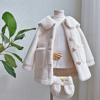 Girls Ivory Faux Fur Jacket