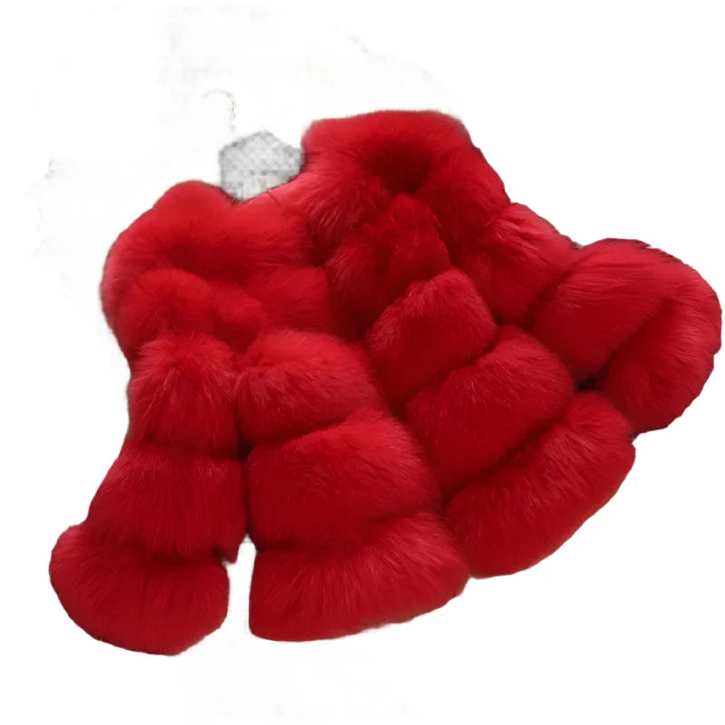 Girls Long Faux Fur Coat Red