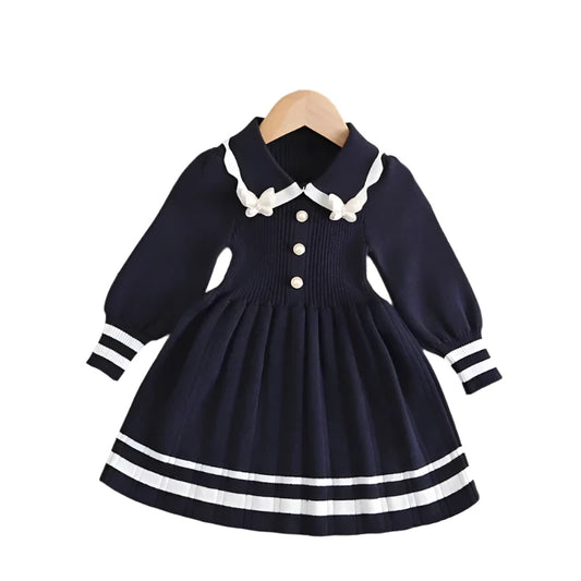 Girls Navy Knitted Dress