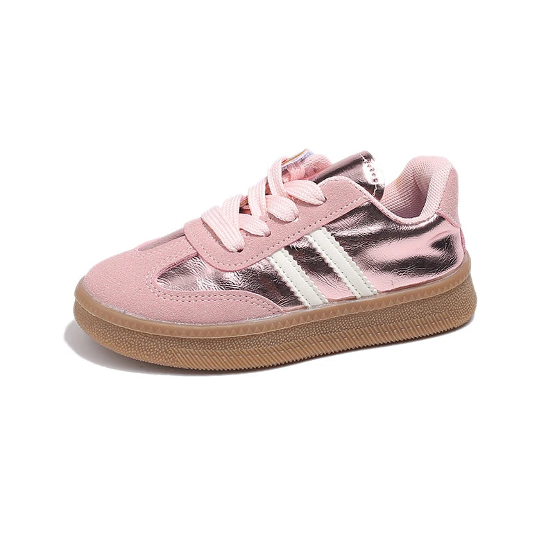 Girls Pink Board Shoes Gold Stripe