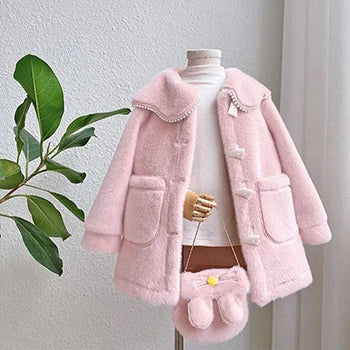 Girls Pink Faux Fur Jacket