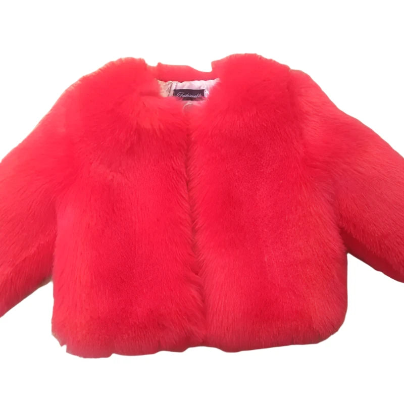 Girls Red Fur Bomber Jacket